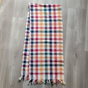 Colorful Cotton Checkered Patterned Fringed Table Runner 62x14